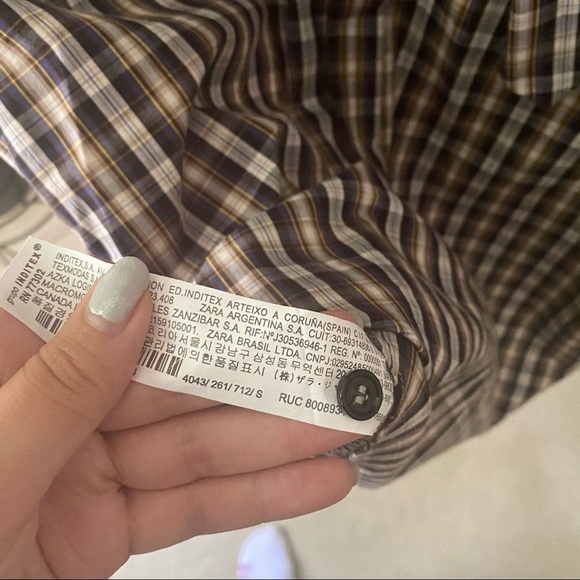 ZARA Navy Check Bow Detail High Low Blouse Top - Picture 7 of 7